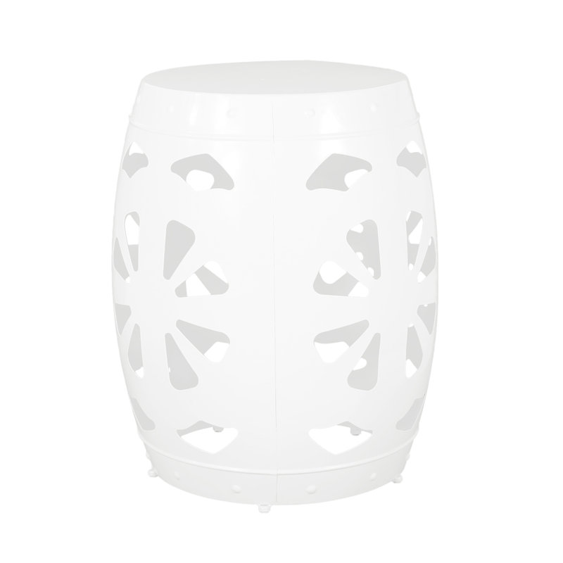 Chic White Iron Accent Table - Cut Design, & Ready To Use Side With Studded Trims No Assembly, 20.98" H x 16.55" W x 16.4" D