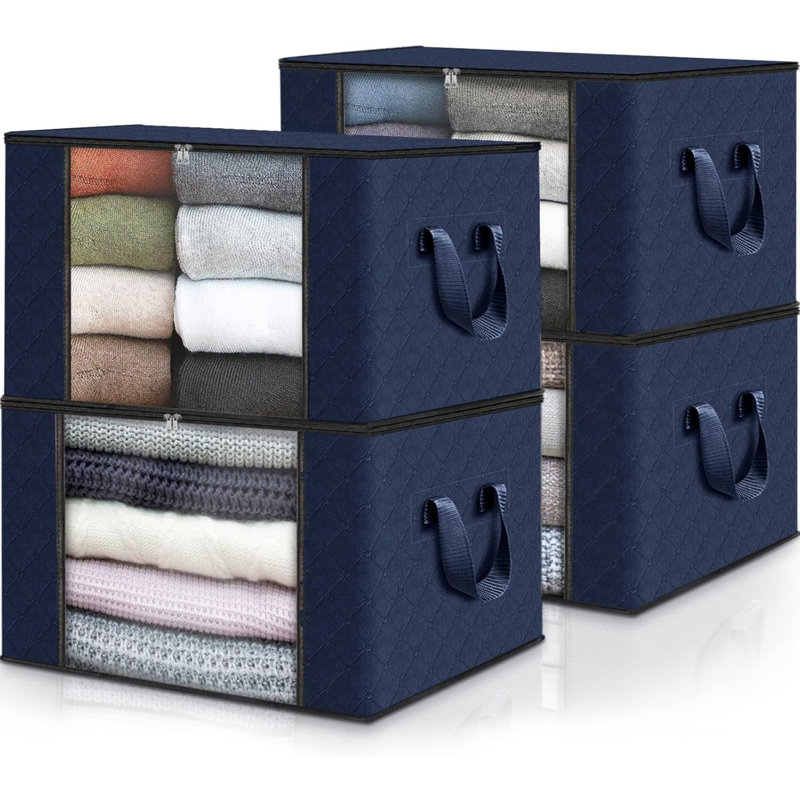 Ensemble de 4 ensembles de rangement pour vêtements, sacs de rangement pour couvertures pliables, contenants de rangement pour l'organisation de la chambre à coucher, du placard, des vêtements, de l'édredon, de l'organisation et du rangement avec couv