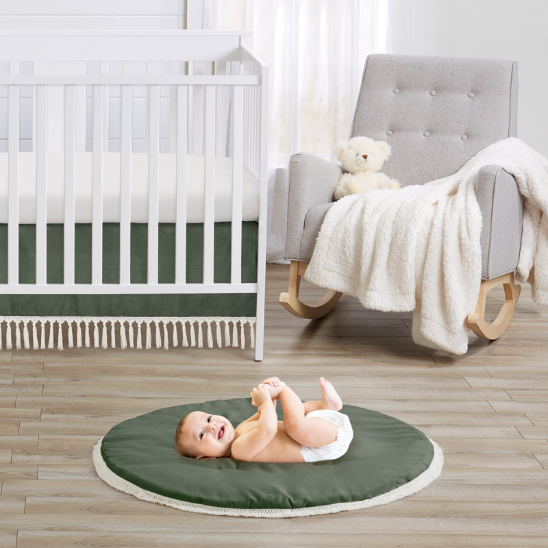 Boho Fringe Dark Green and Ivory Baby Play Mat by Sweet Jojo Designs