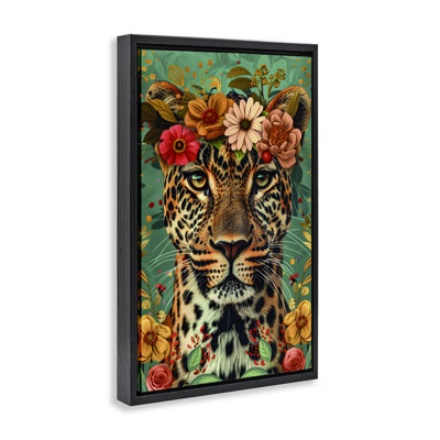 Art floral encadré floral sur toile guépard, design par LSR Design Studio