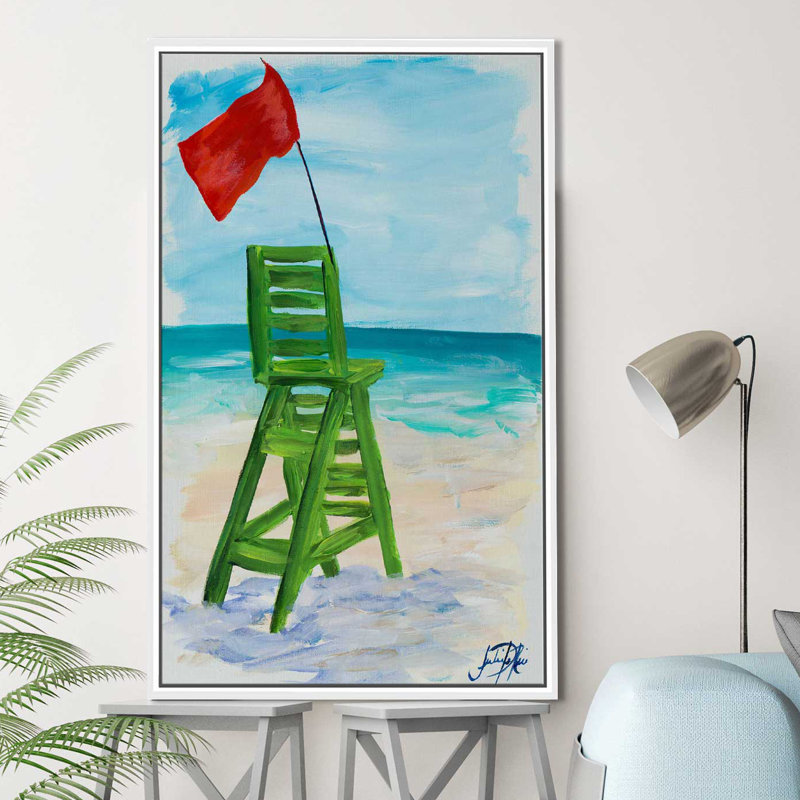 «Lifeguard Post II», reproduction de peinture acrylique, H 51,5 po x l 31,5 po x P 2 po, Cadre flottant blanc
