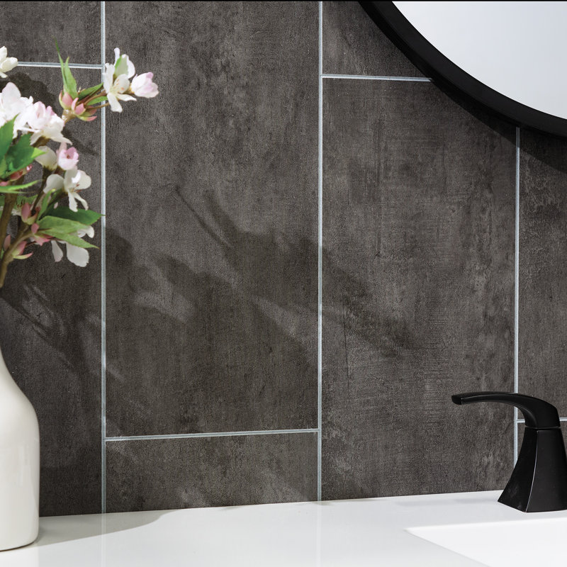 Palisade 22.8 in. x 7.31 in. Interlocking Vinyl Waterproof Wall/Backsplash Tiles, Ashen Slate