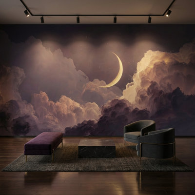 Dreamy Night Wallpaper Purple Removable Moon Wall Double Roll