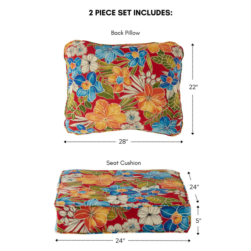 Outdoor 2-Piece Deep Seat Cushion Set, Aloha Red