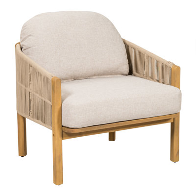 Chaise longue d'extérieur en bois d'acacia tissé avec coussins Jae