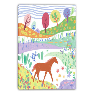 «Autumn Field Horse Walk», art mural sur toile tendue