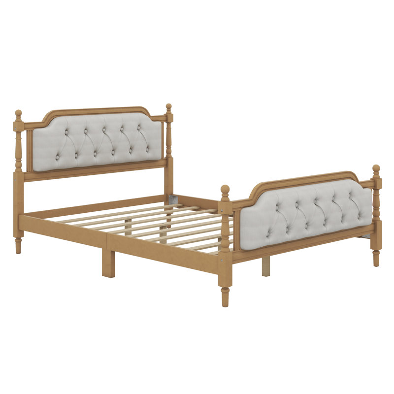 Upholstered Platform Bed with Headboard, Full / Double, Walnut