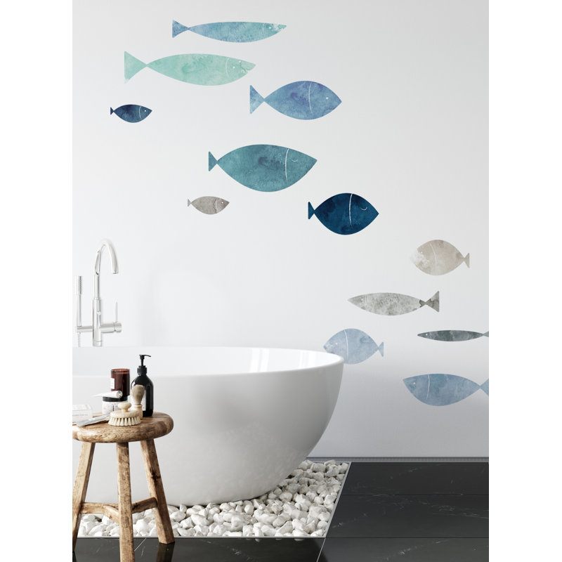 Adhésif décoratif école de poisson, H 21 po x l 7 po, Océan