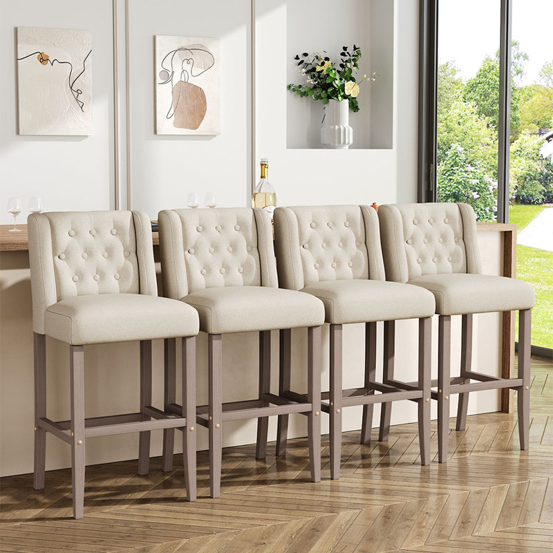 Upholstered 63cm Counter Bar Stools Dining Chairs Set of 2, Beige