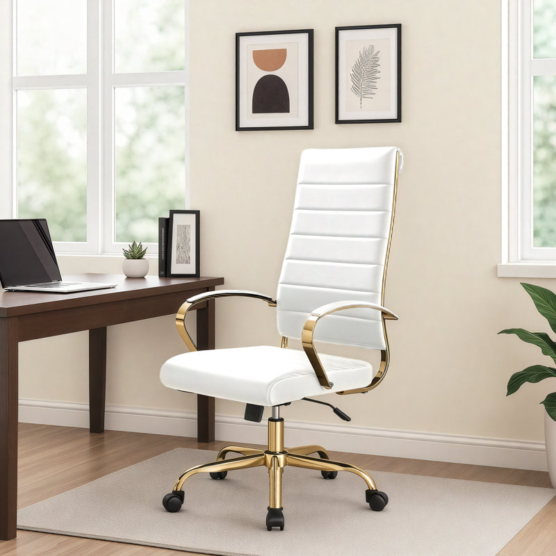 Fauteuil de bureau en cuir Humairaa, Blanc