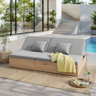 Double chaise longue d'extérieur en rotin d'extérieur avec dossier et siège réglables en osier