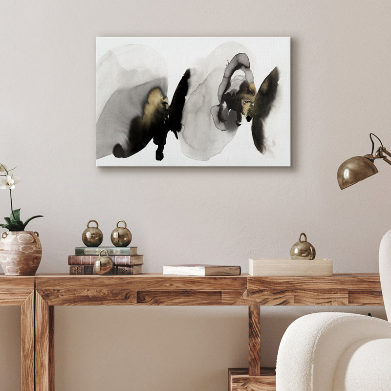 Art mural sur toile 16 x 24 en noir, gris et or - Art graphique abstrait, H 16 po x l 24 po