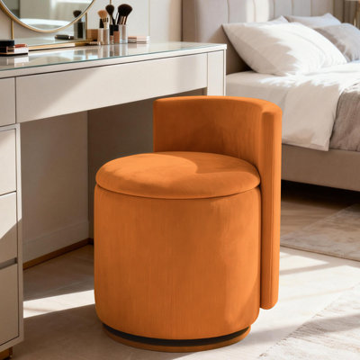 360° Swivel Vanity Stool with Storage, Corduroy Round Vanity Chair with Curved Back, Accent Stool for Bedroom, Living Room, Makeup Room, Dressing Area