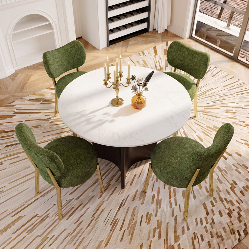Chaise rembourrée avec dossier incurvé et structure en métal doré Modern Boucle, 4, Vert