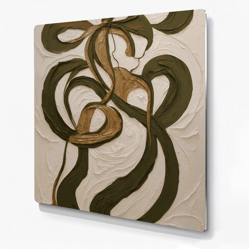 Art mural abstrait en métal beige 47, H 12 po x l 12 po