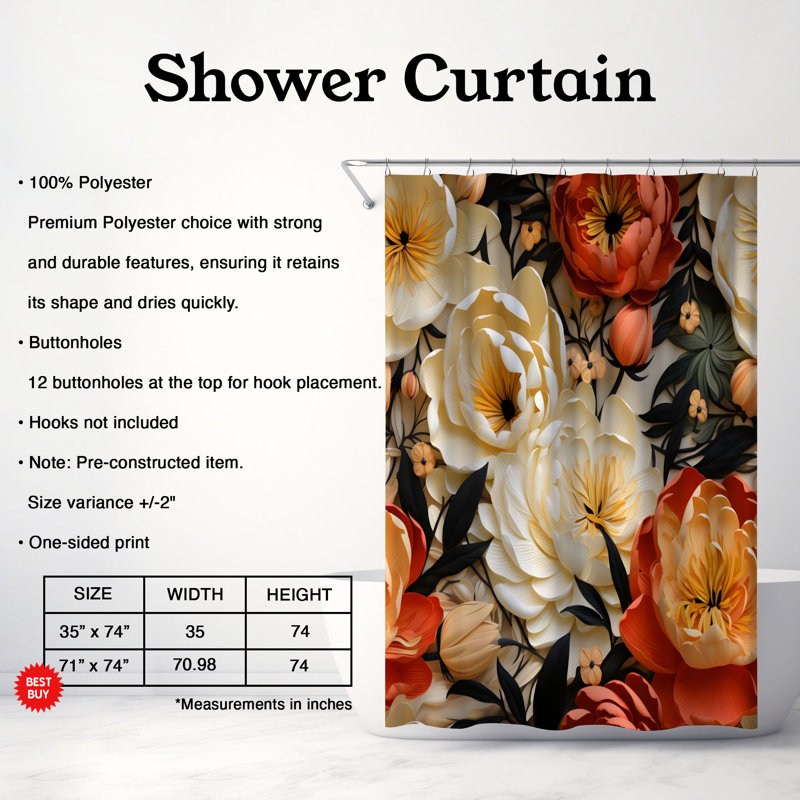 Pivoines roses - Rideau de douche Premium, H 74 po x l 71 po