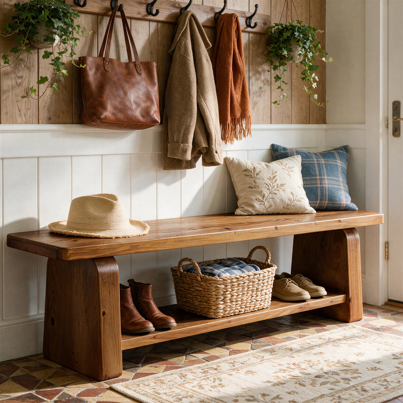 63" Solid Wood Bench, Entryway Shoe Bench With Storage