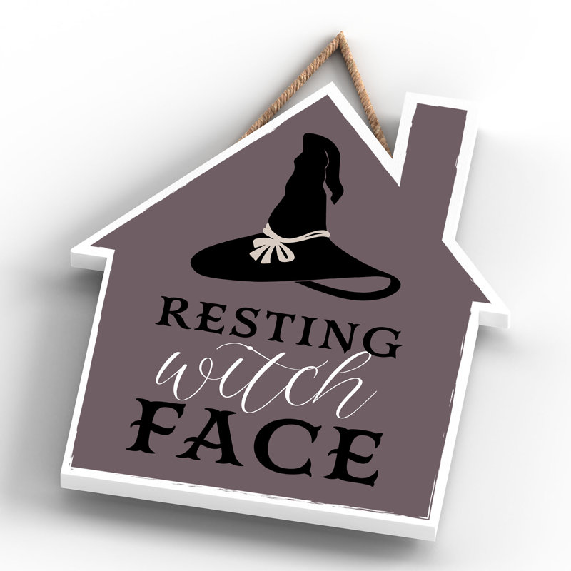 Resting Witch Face Wooden House Plaque