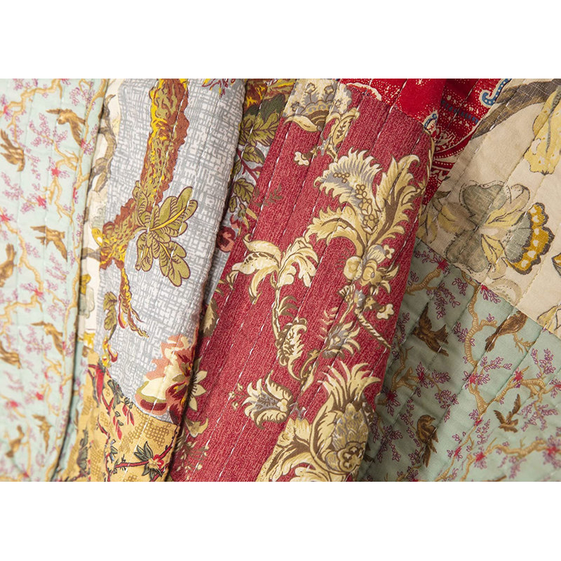 Leslie Queen Brown Cotton Reversible Floral Patchwork Quilt Set