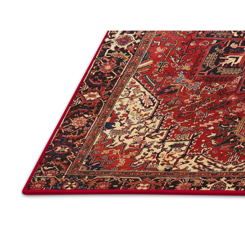 Tapis traditionnel rouge / crème, Rectangle 5 pi x 7 pi
