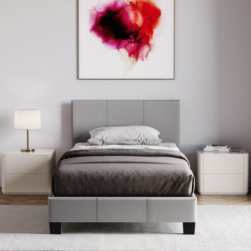 Scipio Upholstered Faux Leather Bed, UKFR Certified, Single (3'), Grey