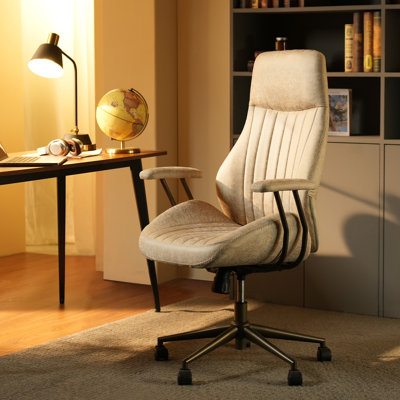 Daden Ergonomic Office Chair, Mid-century Modern Suede Chair With Lumbar Support, High Back Swivel Rolling Executive Chair, Comfy Task Computer Desk C by 17 Stories