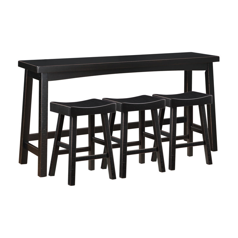 Table à hauteur de comptoir et tabourets en bois massif pour salle à manger fonctionnelle 4 po rectangulaire, Noir