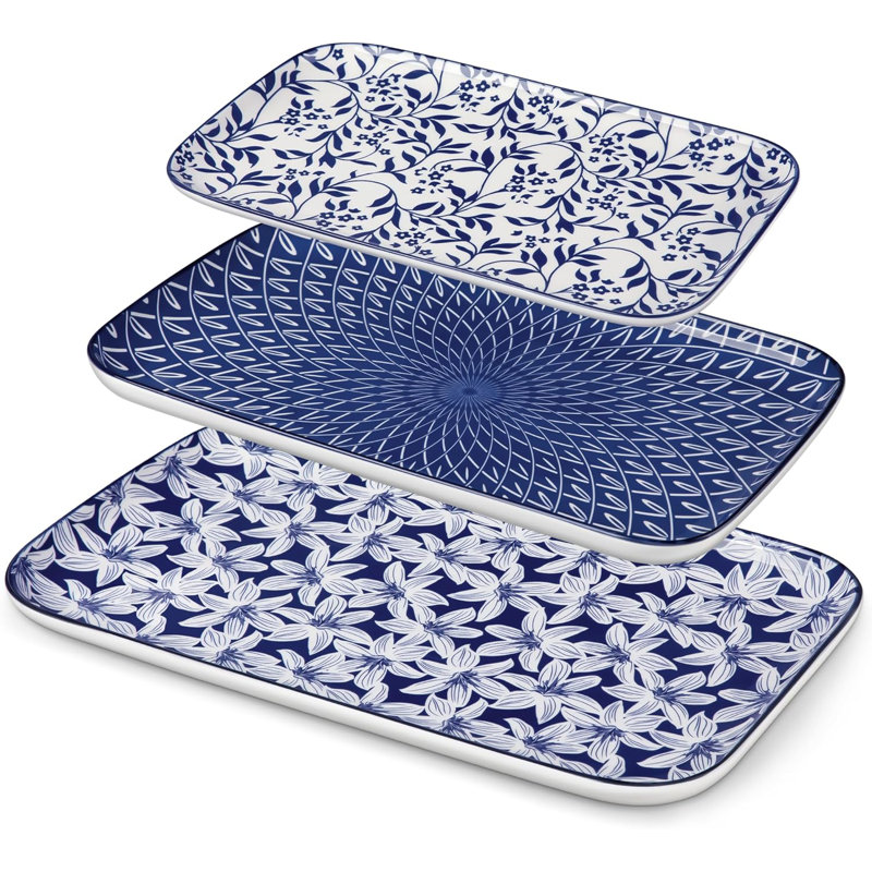 Ensemble de plateaux de service de 3 plateaux rectangulaires de 16 po / 14 po / 12 po - Plateau de service très grand