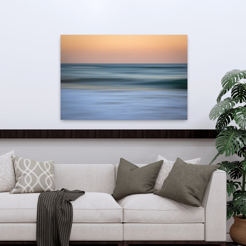 Abstrait océan coucher de soleil abstrait poisson, art mural côtier, H 48 po x l 32 po