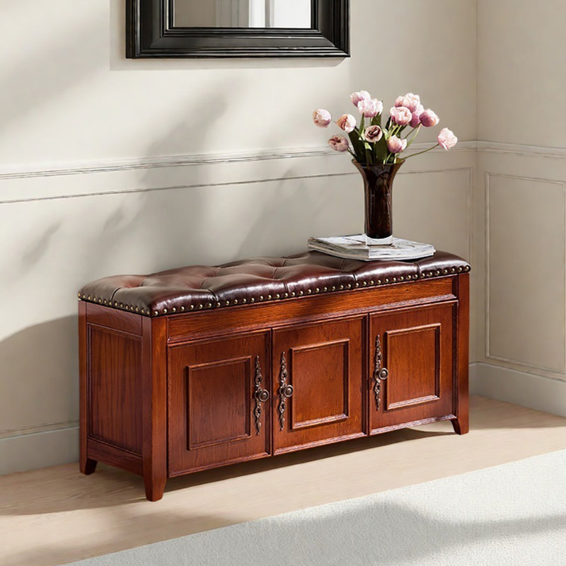 Shoe Storage Bench, Brown/Tan, 19.7" H x 47.2" W x 13.8" D