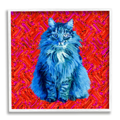 «Modern Pop Design», «Bold Red Blue Longhair Cat» par Lynnda Rakos - impression