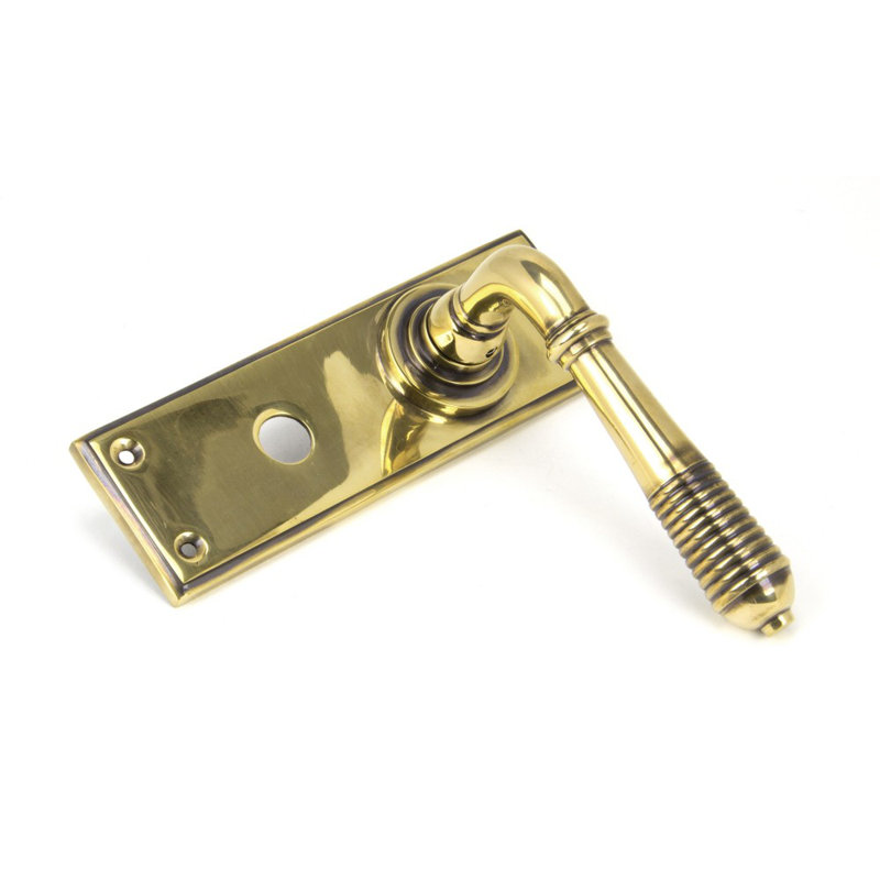 Reeded Bathroom Door Handle Kit, Aged Brass