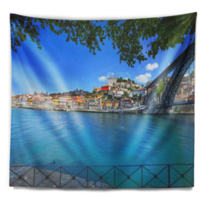 Paysage, rivière Douro et pont de fer, tapisserie du Portugal