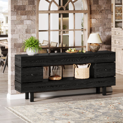 70.9" Console Table, Modern 2-Tier Entryway Table with Storage Drawers, Black