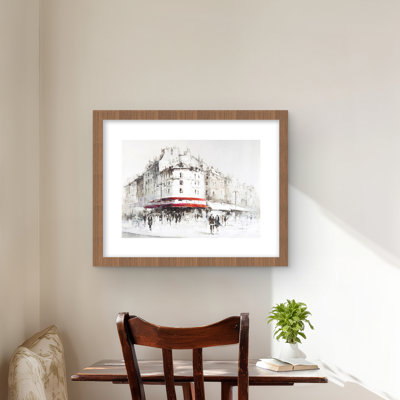 White Street with Red Accents - Scenic, reproduction d'art encadrée