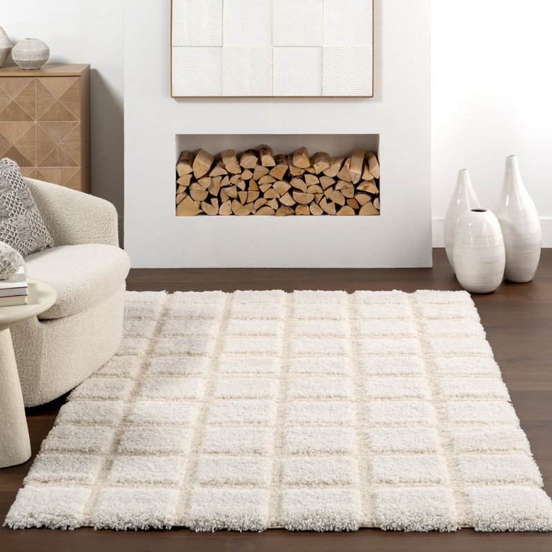 Christabel Checkered High-Low Shag Area Rug, Rectangle 4' x 6'