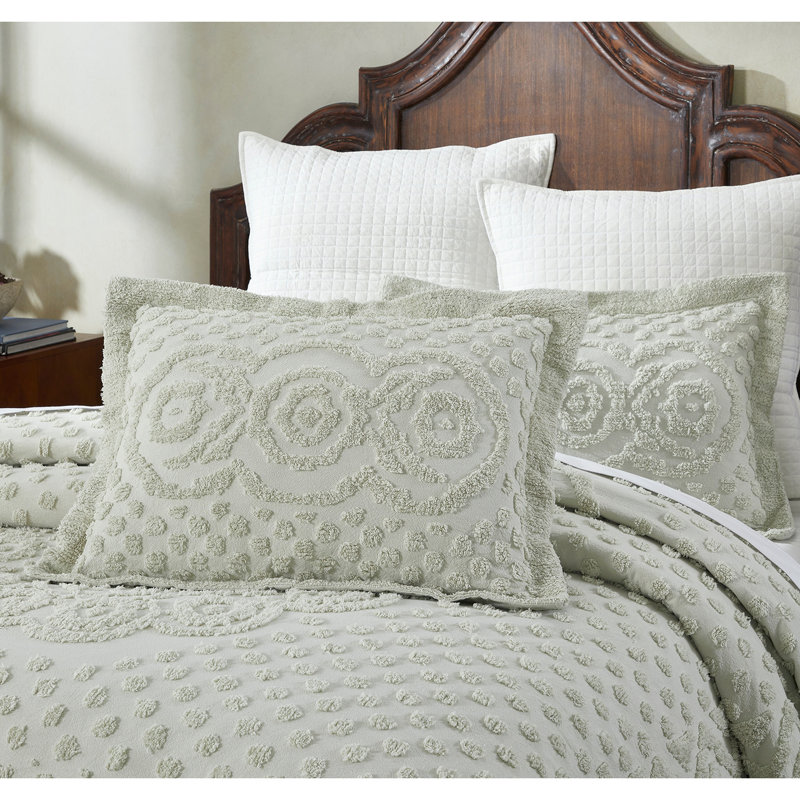 Heirloom 100% Cotton Sham Machine Washable Pillow Cover with Medallion Pattern, Sage, King Sham