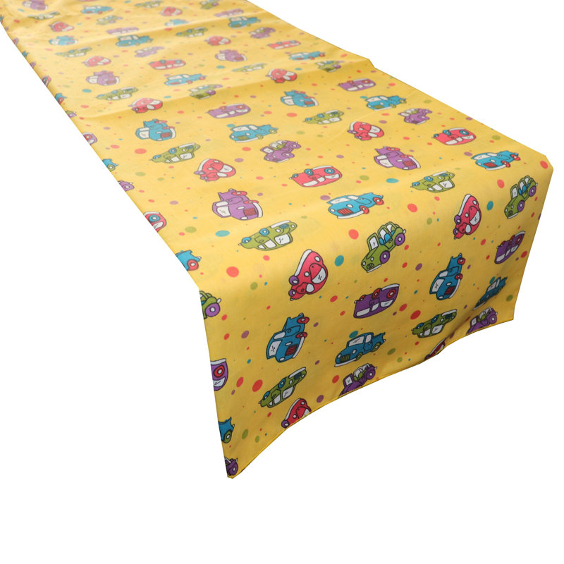 Chemin de table voitures et camions, 24 po x 60 po, Jaune
