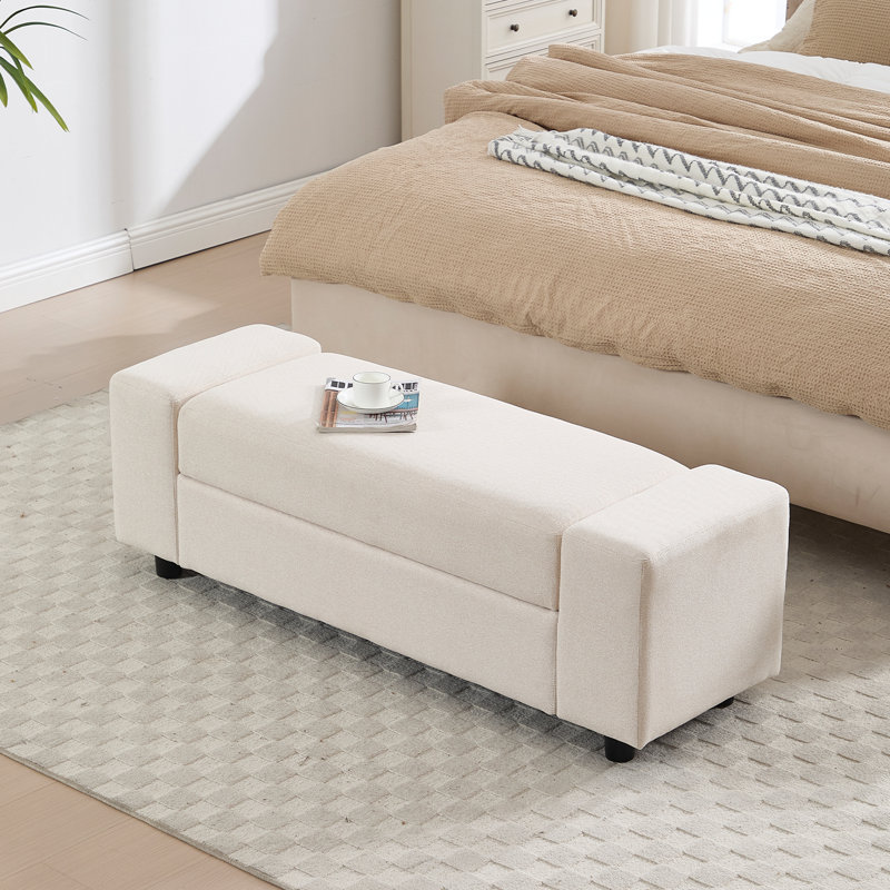 Banc rembourré moderne avec rangement et housse rembourrée amovible pour l'extrémité du lit, le porche et le salon, Beige