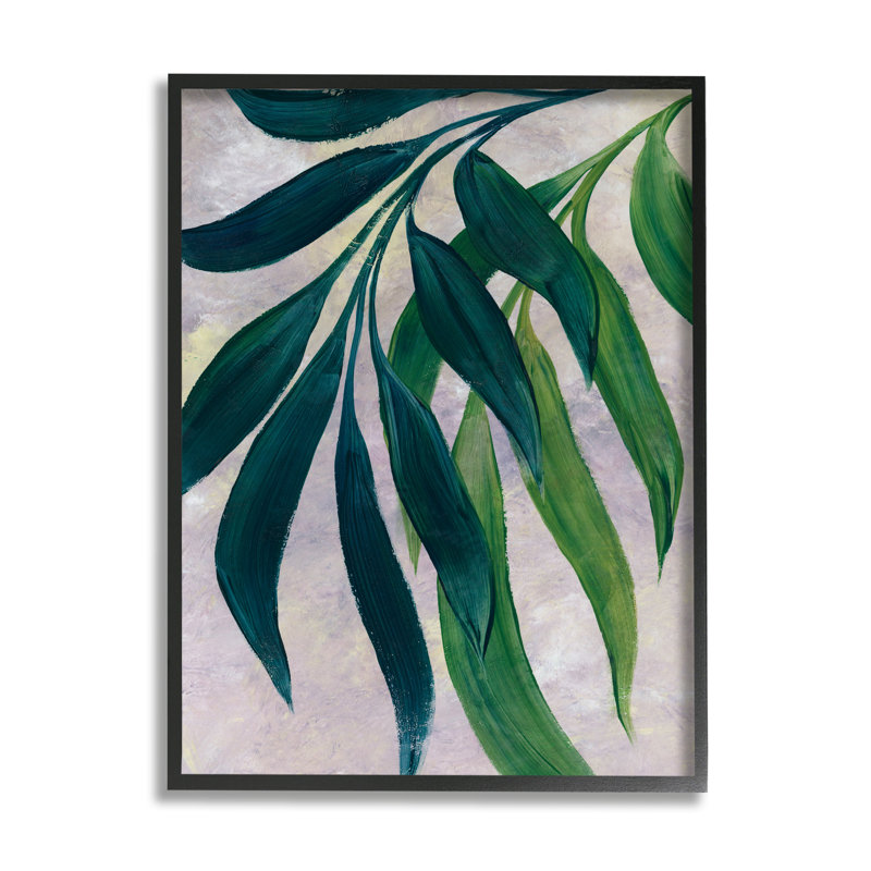 «Green Palm Plants Hanging Leaves» par Blursbyai - peinture à cadre flottant sur bois, H 14 po x l 11 po x P 1,5 po