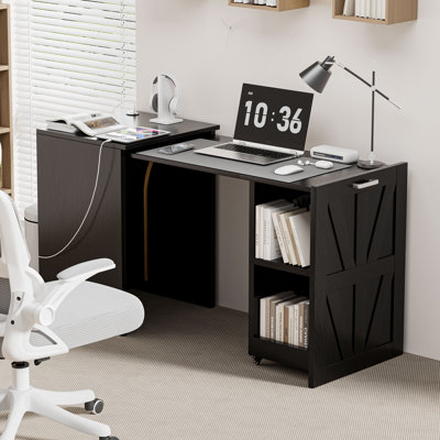 Folding Desk with Storage and Charging Station,Murphy Desk,Desk for Small Spaces,Farmhouse Desk,Pull-Out Computer Desk Suitable for Apartments,Bedrooms,Studies,and Offices
