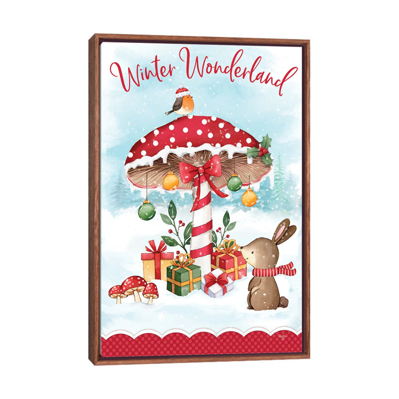 Mushroom Winter Wonderland - reproduction d'art murale - toile encadrée, H 48 po x l 32 po, Brun