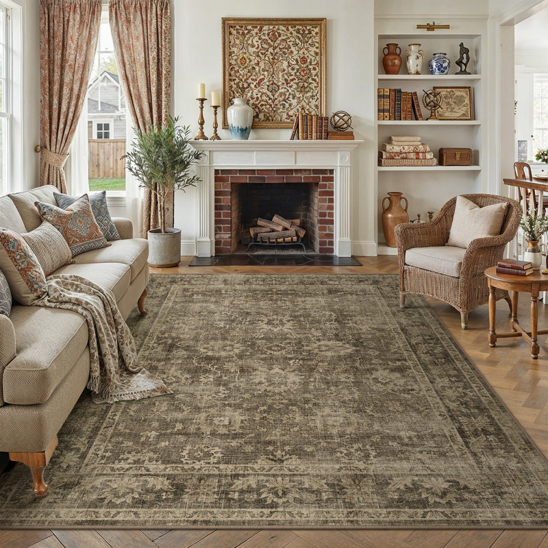 Tapis fleuri Novara, Brown, Rectangle 9'x 12'
