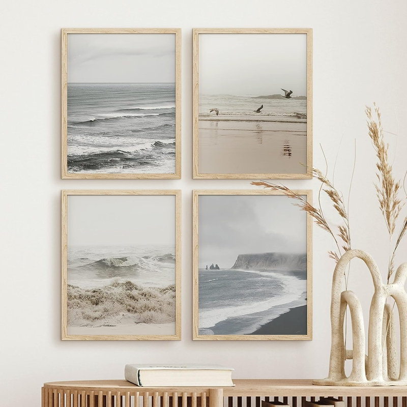 Océan, plage, bord de mer, images côtières neutres, art mural encadré 4 pièces, H 10 po x l 8 po, Naturel