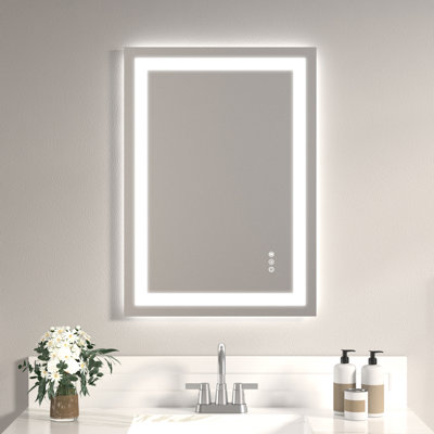 20X28" Tempered Glass Mirror, Dual Led Lighting For Even And Shadow- Glow, 3 Color Temperatures, Stepless Brightness Regulation, Built-In , Flexible Mounting, Ul 12V Driver Mirror 20X28", Front Back,