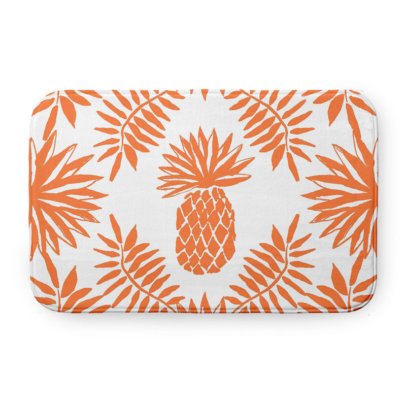 Tapis de bain Mango Pineapple Leaves, L 21 po x L 34 po, Orange