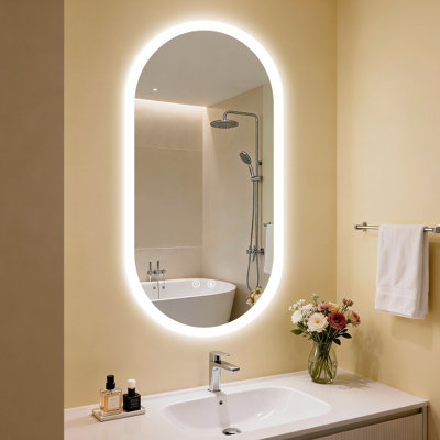 3 Sizes Oval Led Wall-mounted Bathroom Vanity Mirror With Anti-fog And Dimmable