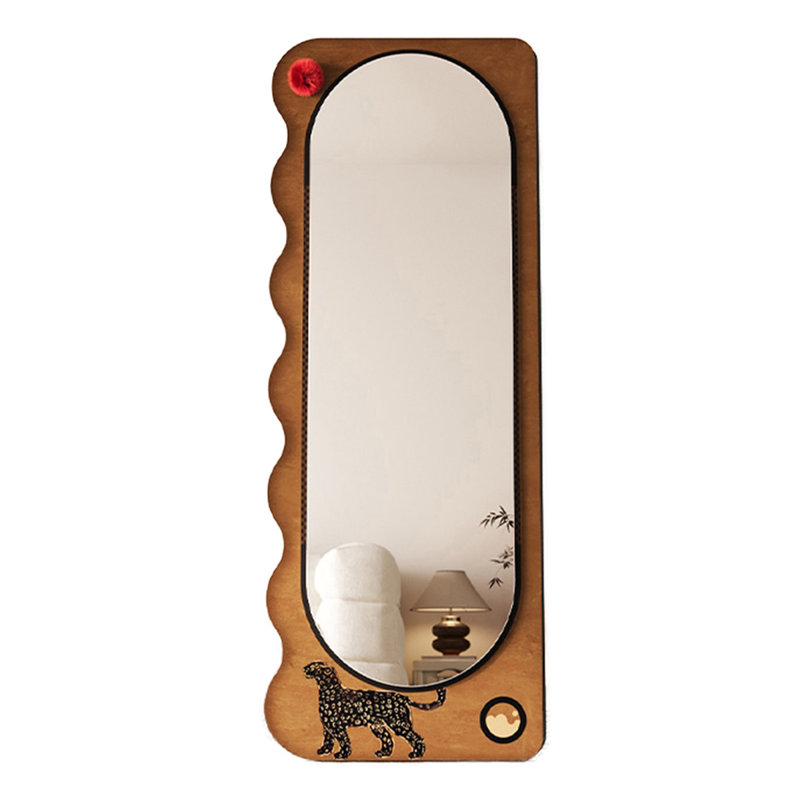 Mid-Century Wavy Edge Solid Wood Full-Length Mirror