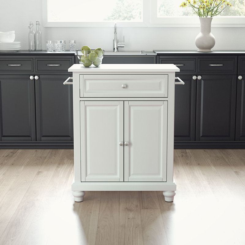 Chariot de cuisine avec plateau en granite Audie, Blanc