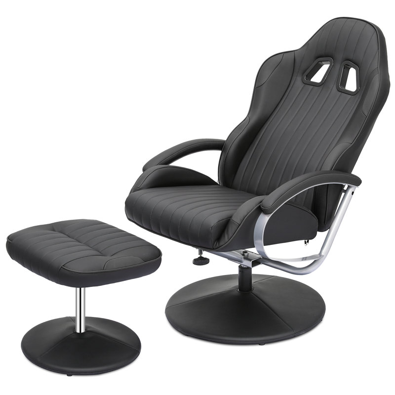 Upholstered Reclining Swivel Chair with Adjustable Angle and Footrest, Black